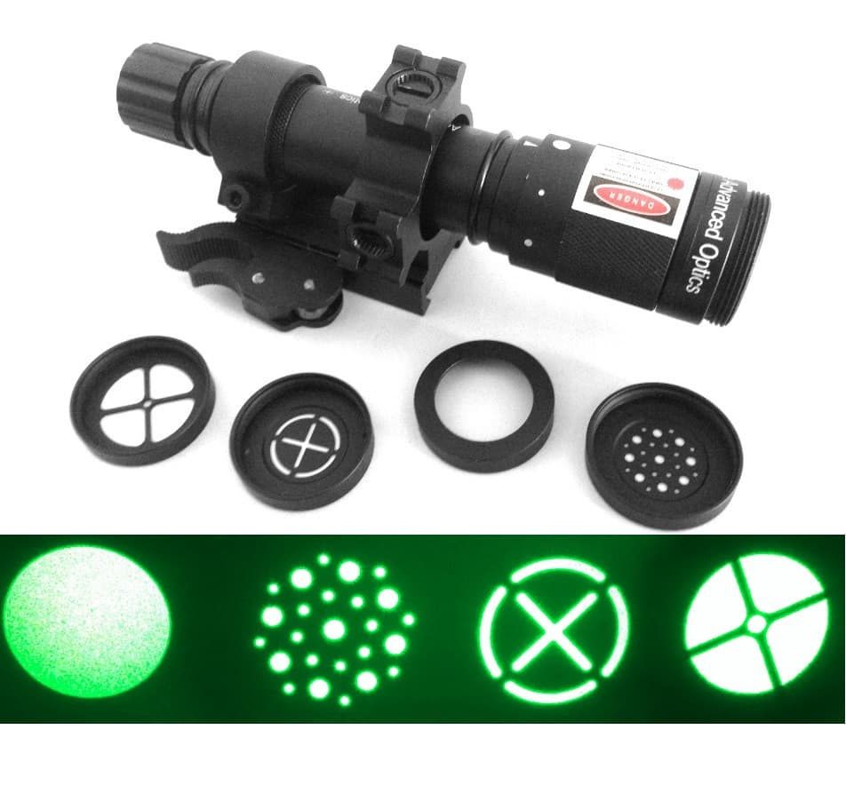 Ade Advanced Optics Adjustable Multi-Reticle Green Laser Flashlight Designator Sight with Pressure Switch and QD Mount, Black