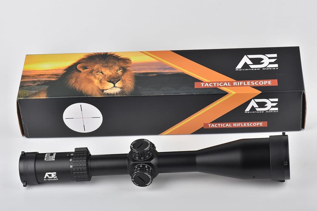 ADE ProZoom 5-20X50 Riflescope 30mm tube with Mounts, Throw Lever and Flip up covers.